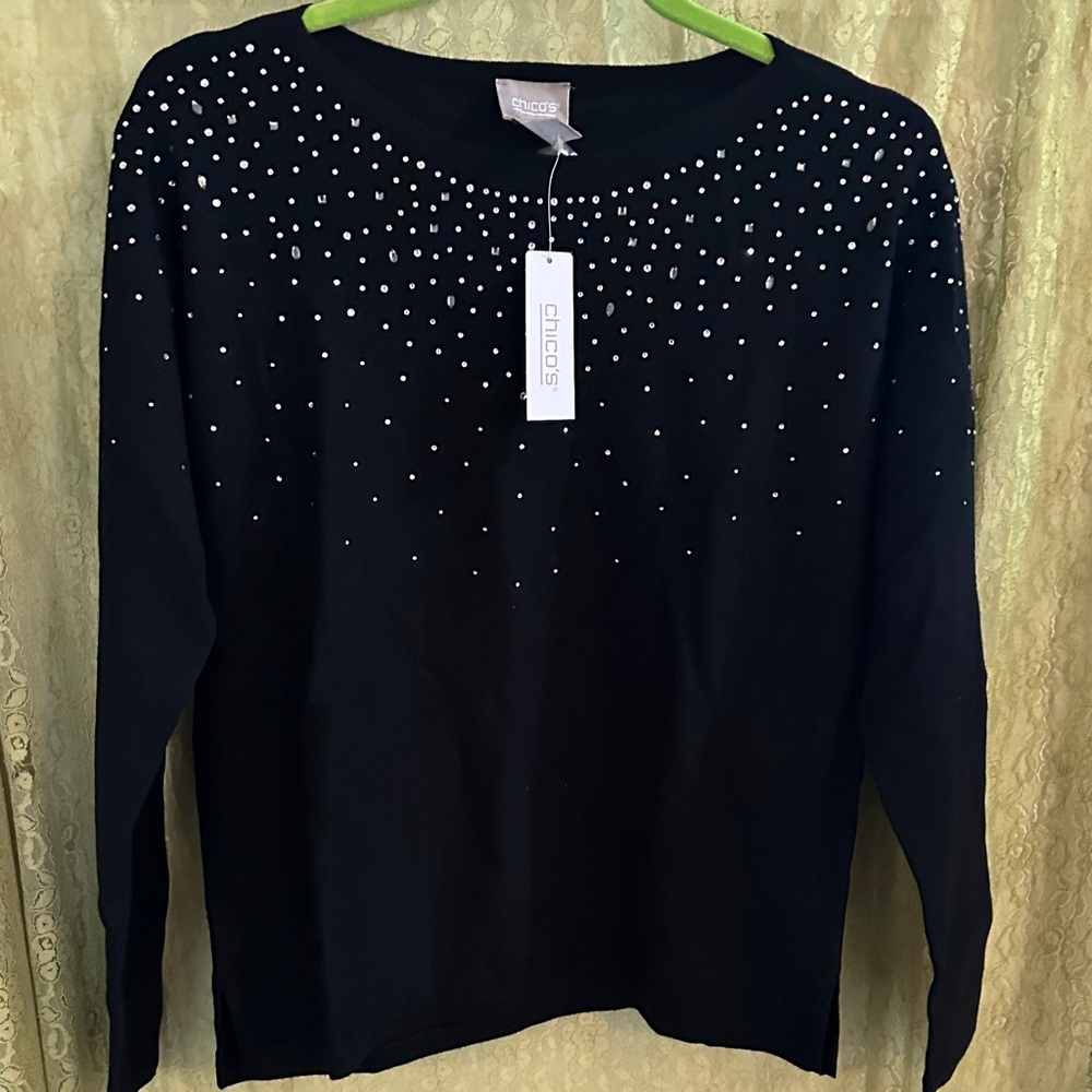 Chico's Black Studded scoop neck sweater.  Chico’s size 0.
